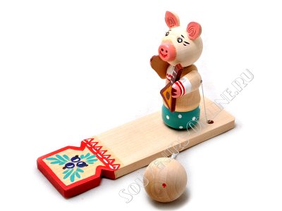 Богородская игрушка Свинка с балалайкой