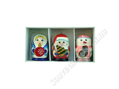 Набор елочных игрушек Дед Мороз, Снегурочка и Снеговик